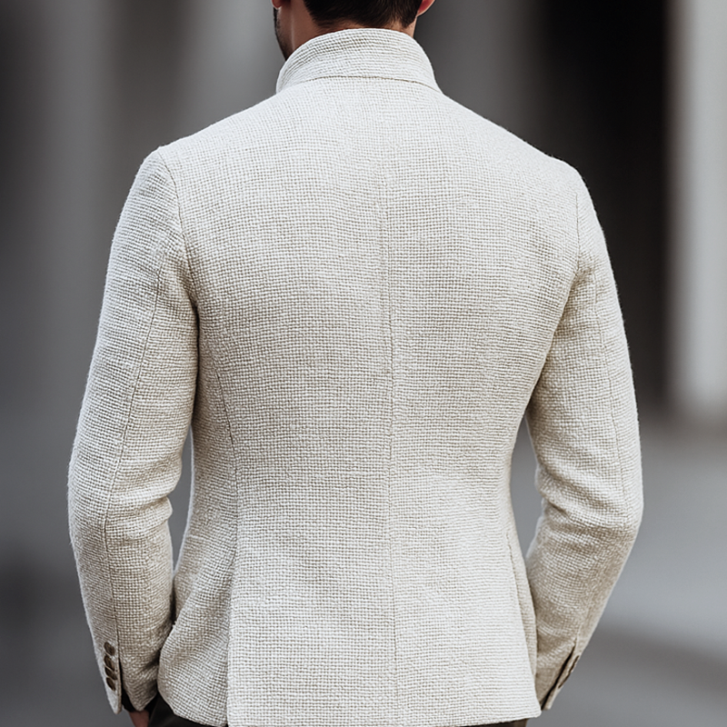 Men's Solid Tweed Stand Collar Single Breasted Casual Jacket MTA2939H6Z