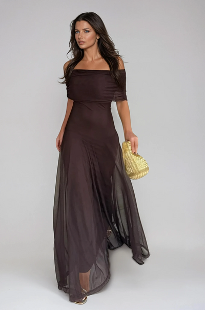Off Shoulder Chiffon Maxi Dress