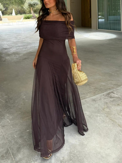 Off Shoulder Chiffon Maxi Dress