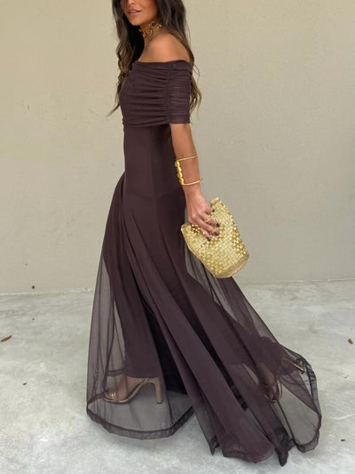 Off Shoulder Chiffon Maxi Dress