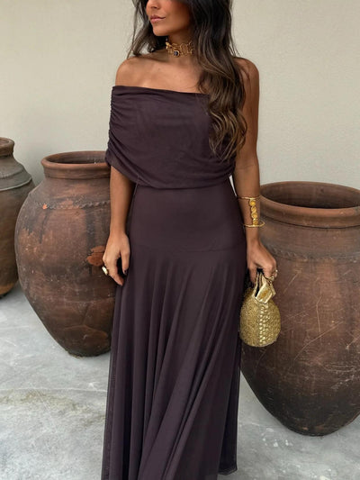 Off Shoulder Chiffon Maxi Dress